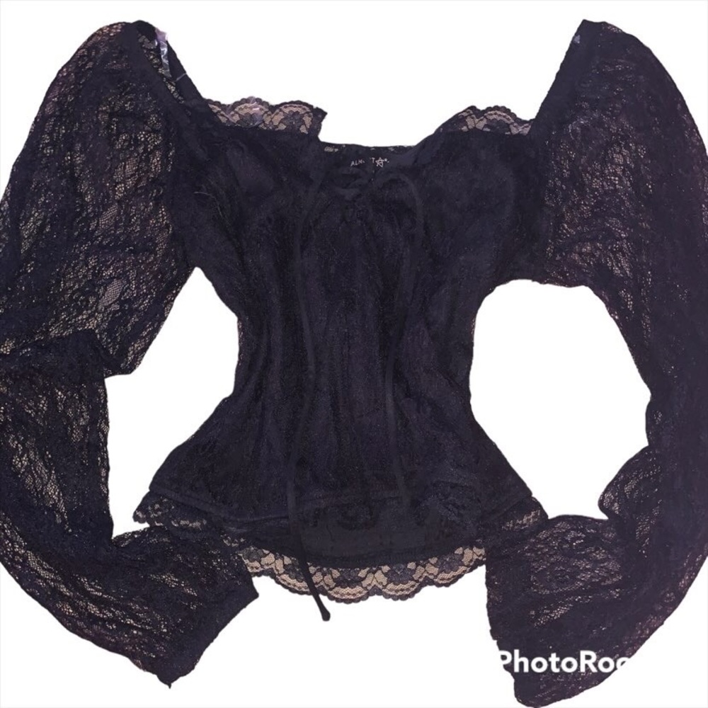 BLACK CORSET LACE LONG SLEEVE TOP